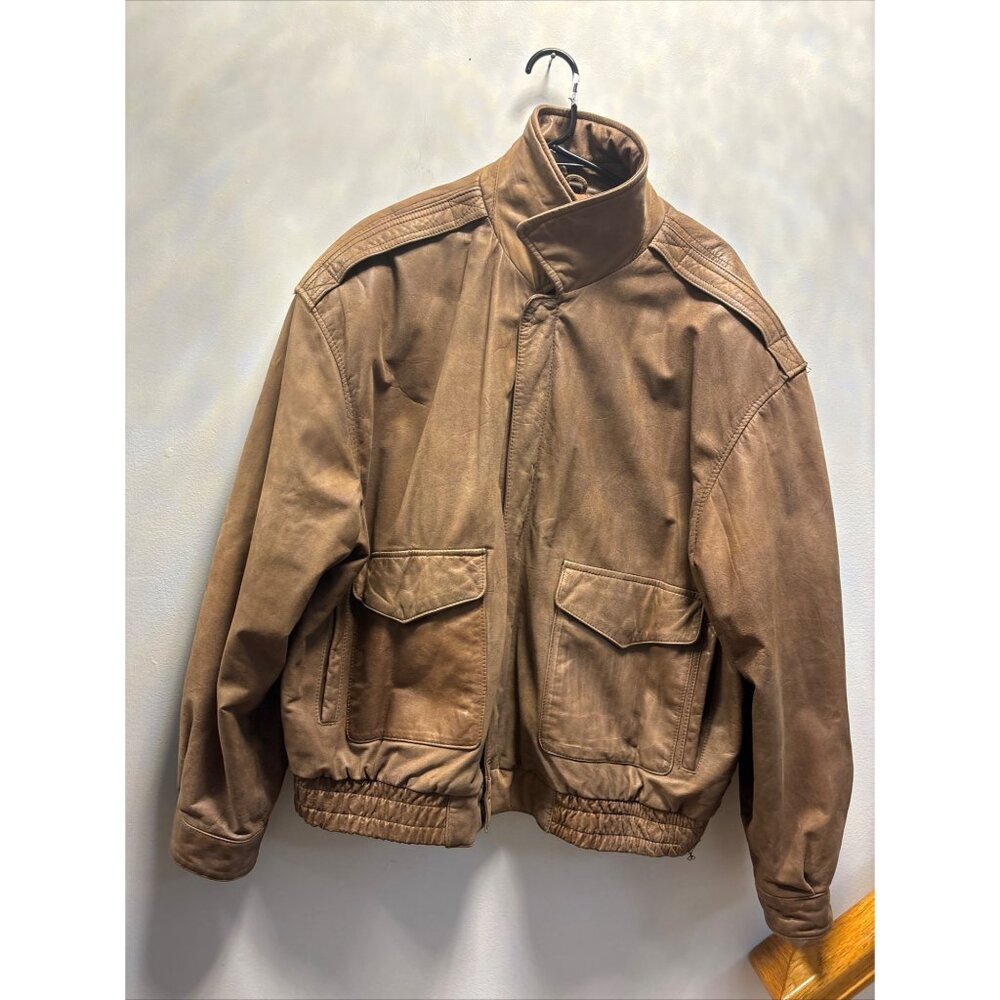 Vintage Georgetown Leather Design Leather Jacket Men's‎ 2x Brown Bomber Coat